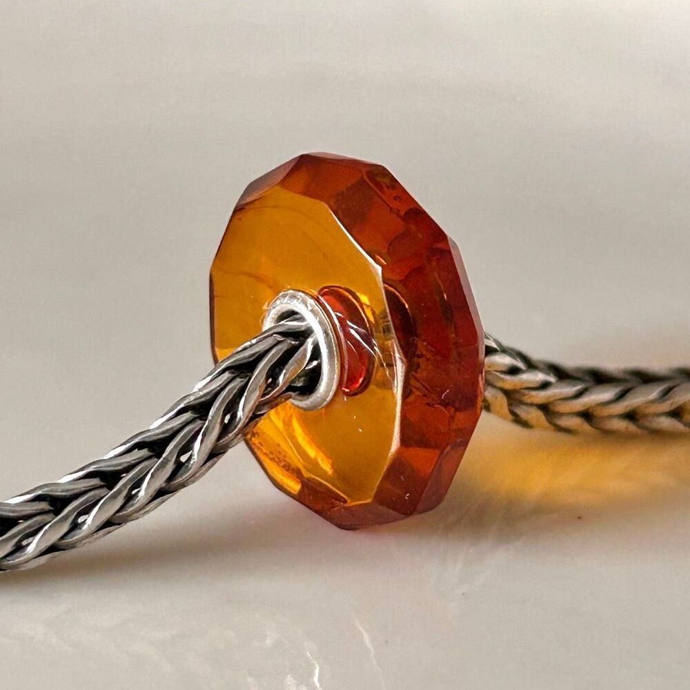 TROLLBEADS Rare Amber Coin Facet Large Maple, Square Facet LAA 925 NEW Condition